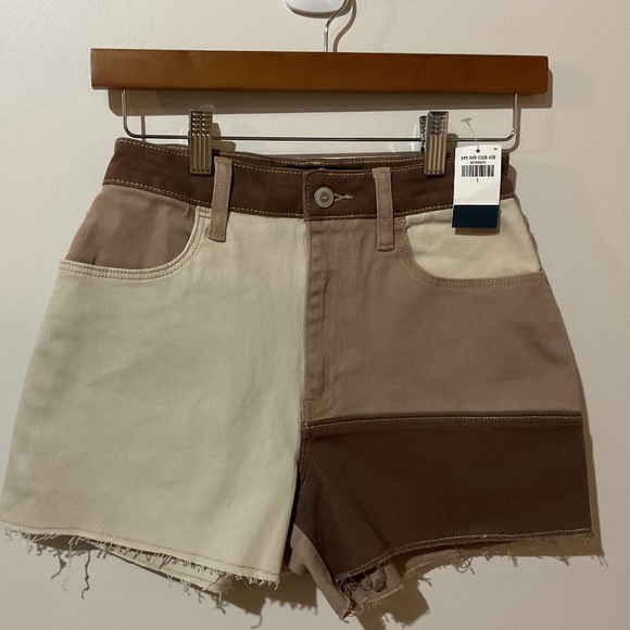 Hollister Pants - Hollister Ultra High-rise vintage Relaxed Brown Patchwork mom Shorts